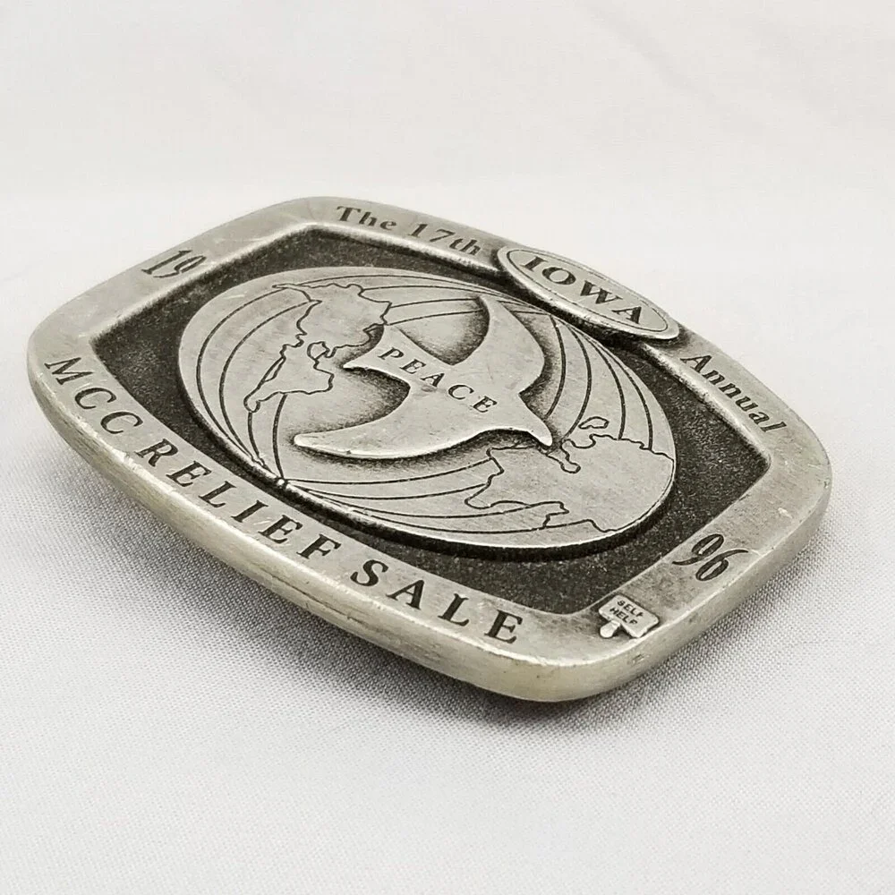 1996 Iowa MCC Relief Sale Belt Buckle The 17th Annual‎ Peace Dove Globe